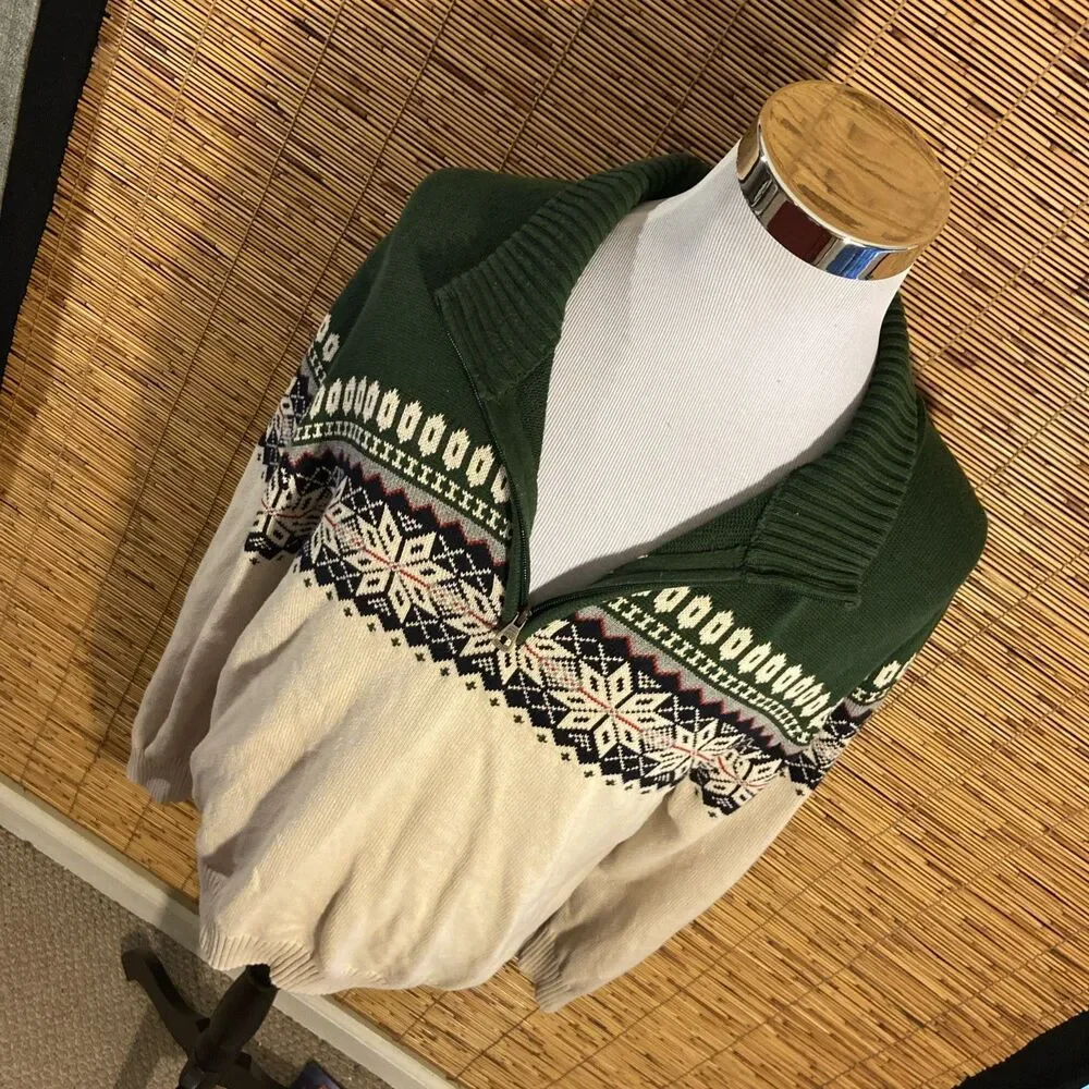 Weatherproof Vintage The Holiday Sweater Mens XL Cotton Nordic 1/4 Zip Pullover